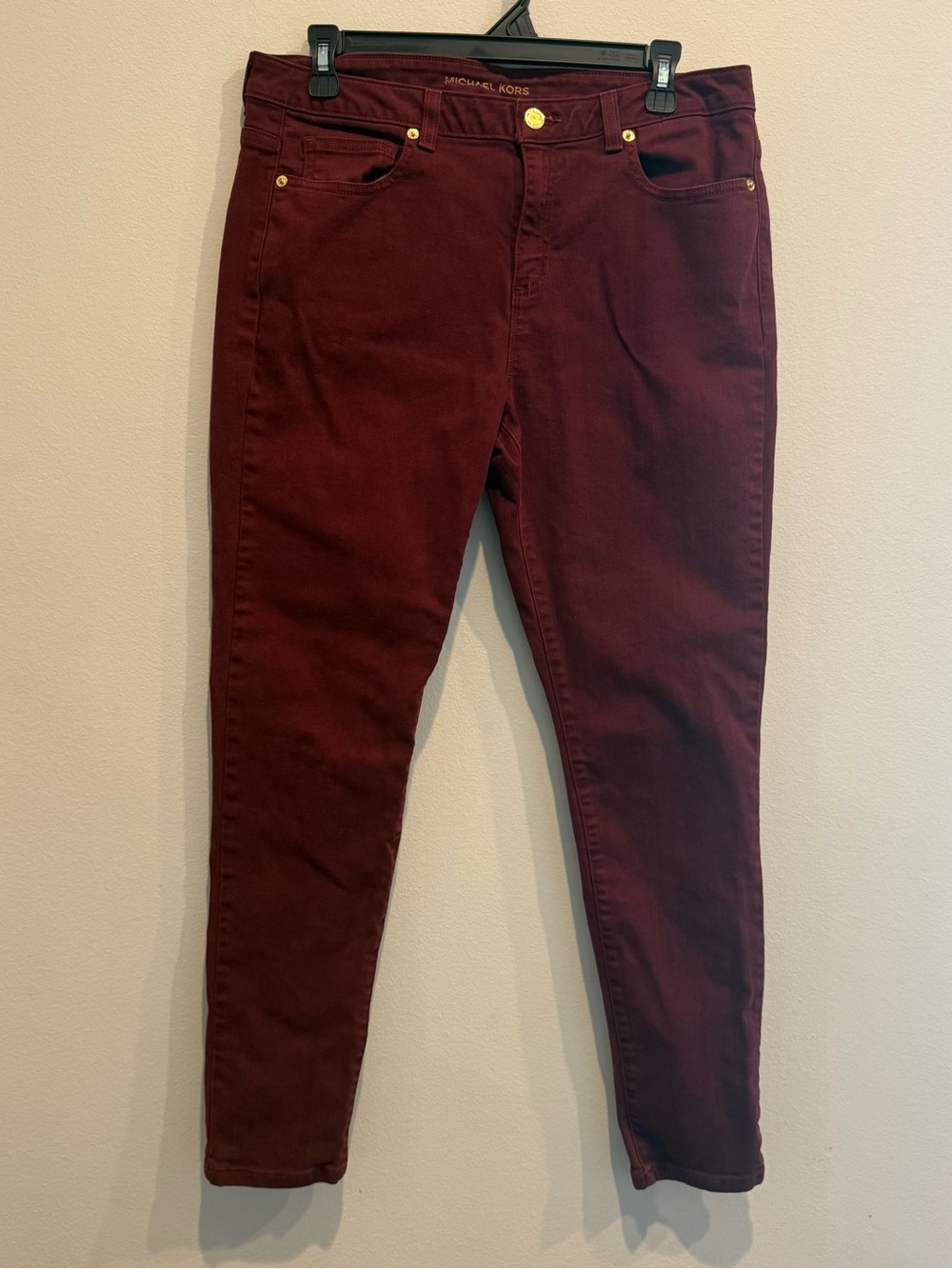 Michael Kors Maroon Skinny Pants Slacks Size 10 Gold MK Hardware